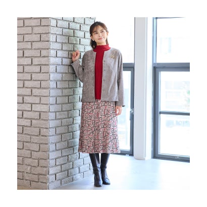 【アンサンブル可】ウェーブリブセーター （レッド）｜詳細画像