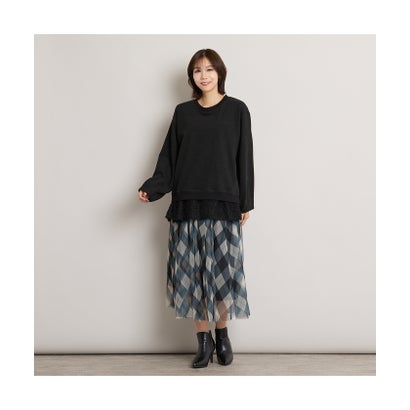 【手洗いOK・アンサンブル商品】コクーントップス＆Aラインカットソー （ブラック）｜詳細画像