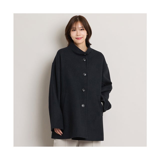 ダブルメルトン・ハイネックコート （ブラック）