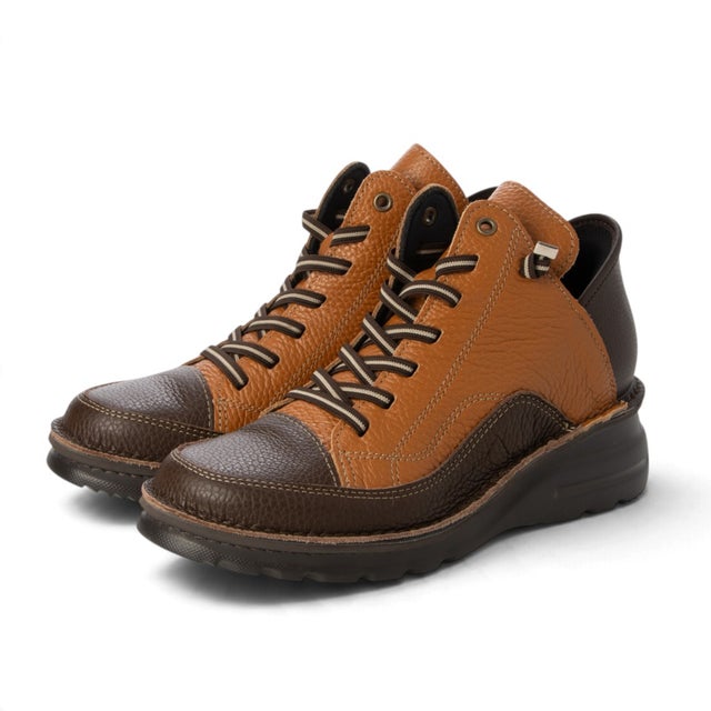 日本製 本革ハンズフリースニーカーブーツ 幅広4E （チョコ/キャメル）