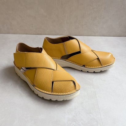 本革 日本製 幅広 軽量 クロスデザインシューズ （イエロー）｜詳細画像