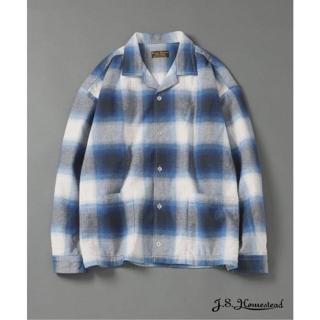 《予約》J.S.Homestead / リラックス オープン フランネル チェック  シャツ （ネイビー）