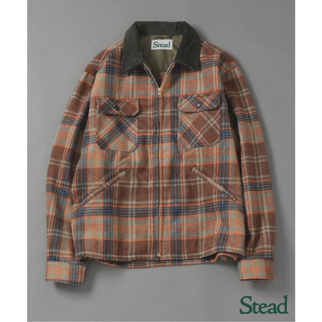 《予約》Stead / ポリ ウール チェック ジップ シャツ （グリーン B）