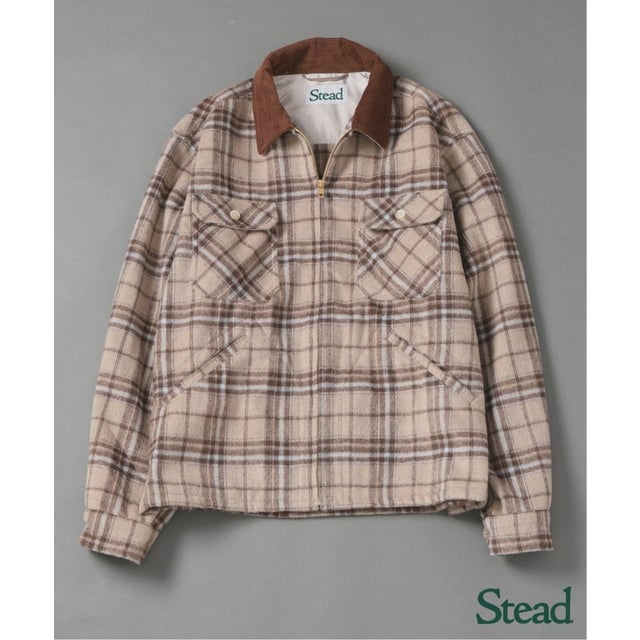 《予約》Stead / ポリ ウール チェック ジップ シャツ （ベージュ）