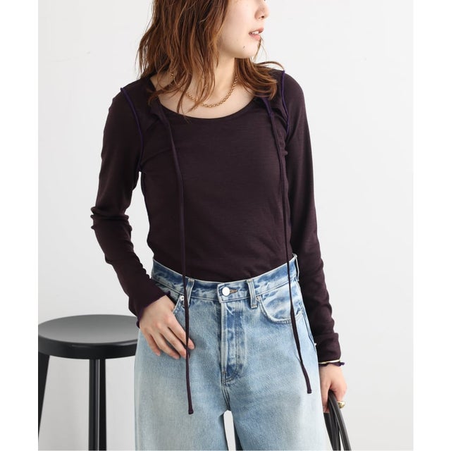 JANE SMITH/ジェーンスミス WOOL RIB FRONT STRING PULLOVER プルオーバー（ブラウン）