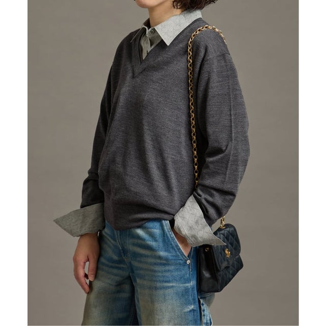 L'ESSENTIAL BIAGIOLI 18G Vネックプルオーバー （グレーB）