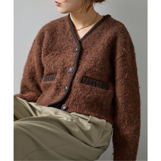 JANE SMITH/ジェーンスミス 5G BRUSHED JACQUARD カーディガン （ブラウン）
