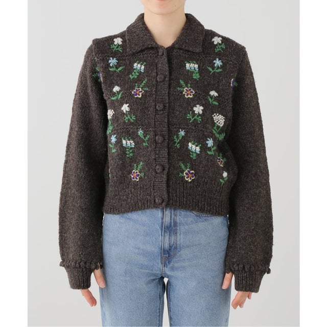 JANE SMITH/ジェーンスミス FLORAL EMBROIDERY WOOL カーディガン （ブラウン）