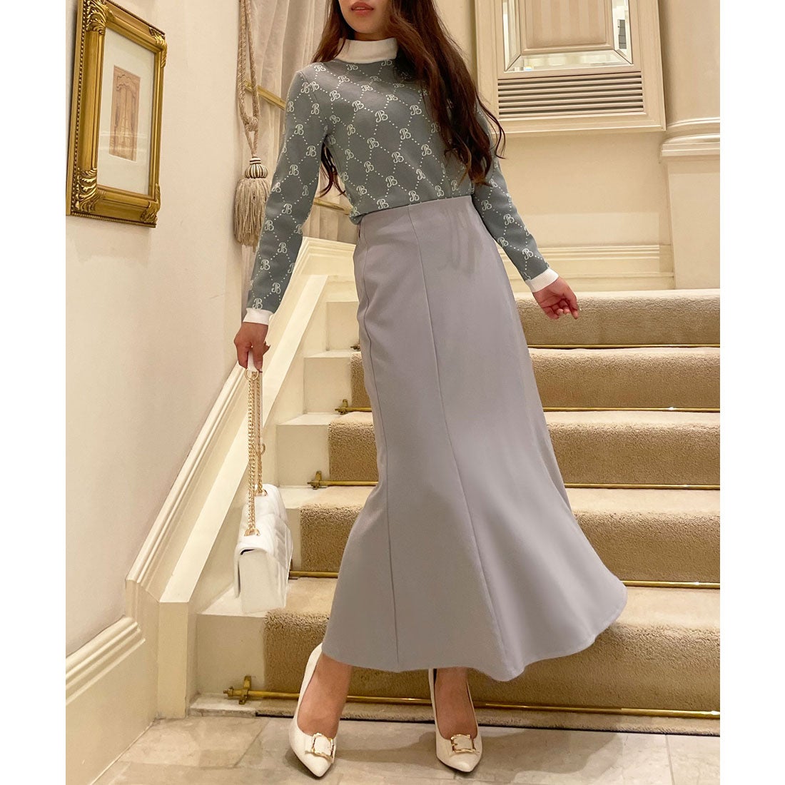 ジュリアブティック JULIA BOUTIQUE JB柄ハイネック長袖ニットトップス 