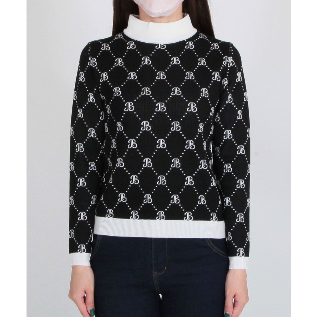 ジュリアブティック JULIA BOUTIQUE JB柄ハイネック長袖ニットトップス 