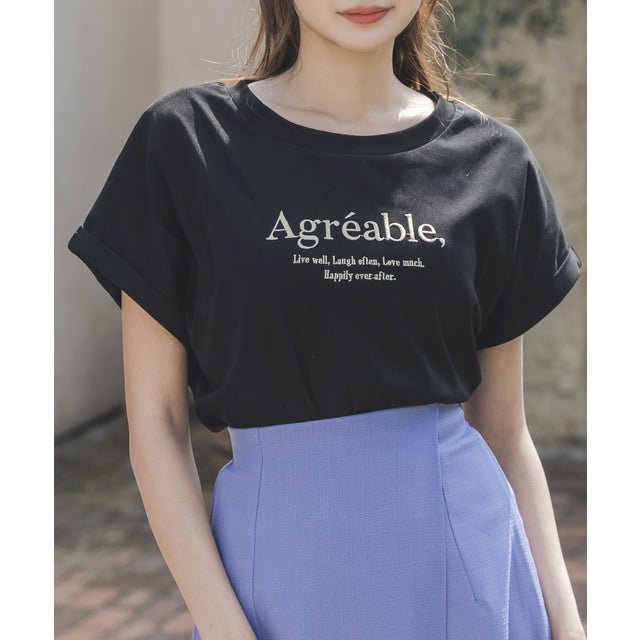 
                    Agreable刺繍ロゴフレンチスリーブTシャツ/23064 （Black）