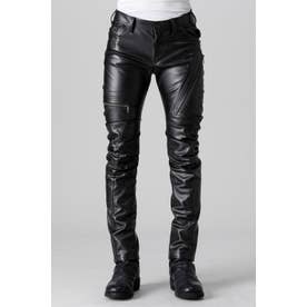 Synthetic Leather Pleather Indirect Pants （Black）
