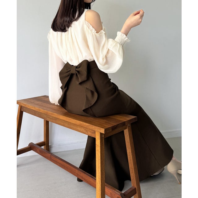 バックリボンマーメイドスカート（裏地無し） （ブラウン）