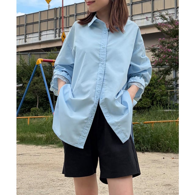 レースフリルキャンディースリーブシャツ （ブルー）