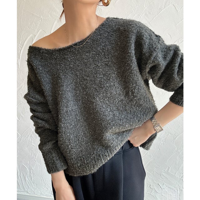 ミックスシャギーショートニット （チャコール）