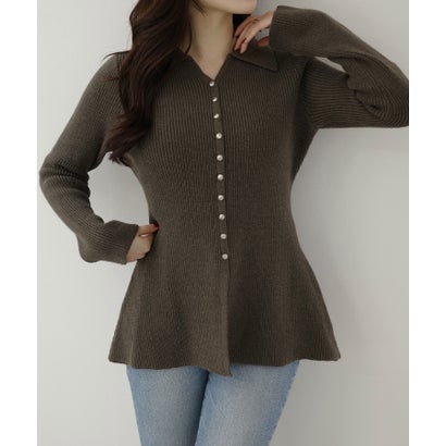 スキッパーポロカラーニットトップス （モカ）｜詳細画像