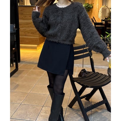 シャギーショート丈ニットカーディガン （チャコール）｜詳細画像