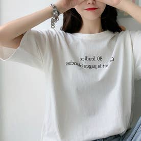 ハーフスリーブプリントプリントビッグTシャツ 韓国ファッション （ホワイト）