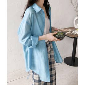 バックシャンシアーシャツ 韓国ファッション （ブルー）