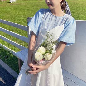 バックリボンキャミソールAラインワンピース 韓国ファッション （ホワイト）