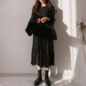 プリーツティアードワンピース 韓国ファッション （ブラック）