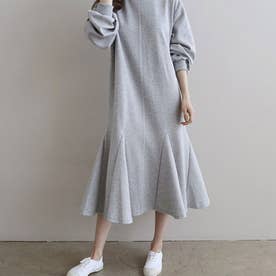 裾フレアスウェットワンピース 韓国ファッション （グレー）