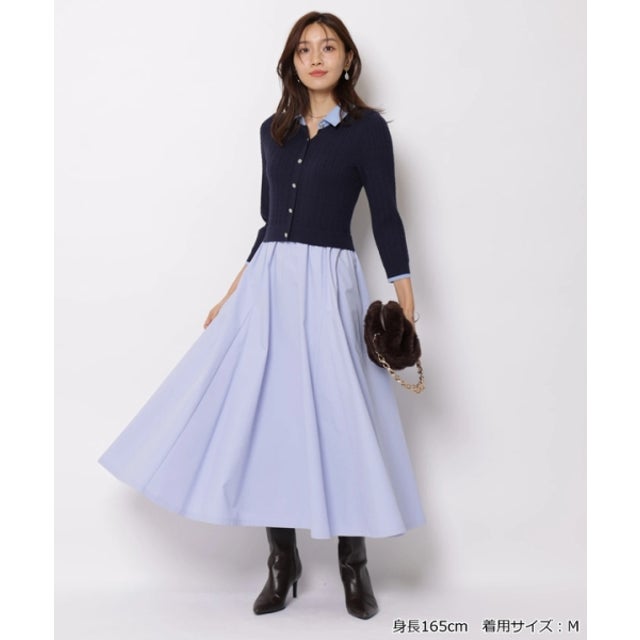 7分袖ケーブルドッキングワンピース （紺）