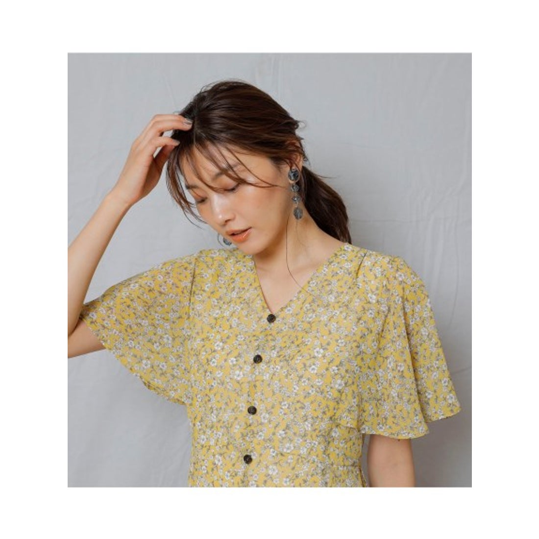 JUSGLITTY 洗えるフロント釦プリントワンピース （イエロー