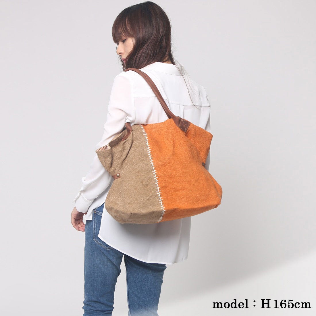 カンカン KANKAN ジュートxレザーハンドルツートンバッグ （オレンジ 