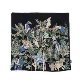 ジャングル刺繍クッションカバー （ブラック）