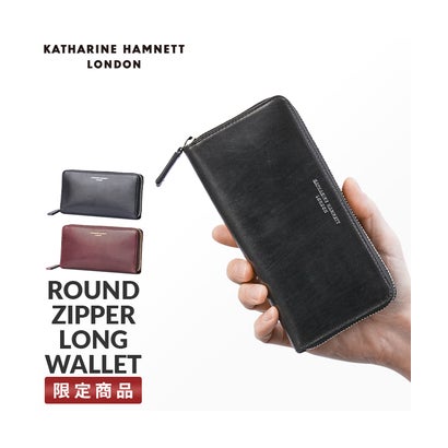 キャサリンハムネット 長財布 ラウンドファスナー 本革 イタリアンカーフレザー KATHARINE HAMNETT calf 490-50804 （クロ）｜詳細画像