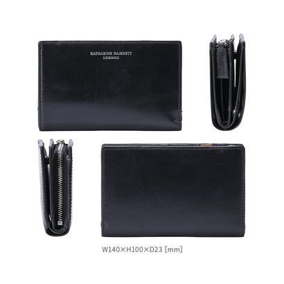 キャサリンハムネット 二つ折り財布 ミドル財布 L字ファスナー 本革 イタリアンカーフレザー KATHARINE HAMNETT calf 490-50803 （クロ）｜詳細画像