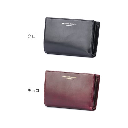 キャサリンハムネット 二つ折り財布 ミドル財布 L字ファスナー 本革 イタリアンカーフレザー KATHARINE HAMNETT calf 490-50803 （チョコ）｜詳細画像