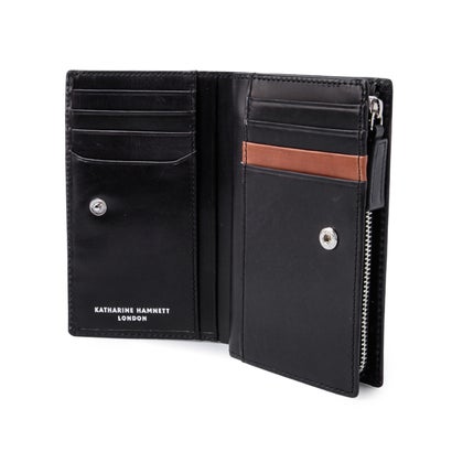 キャサリンハムネット 二つ折り財布 ミドル財布 L字ファスナー 本革 イタリアンカーフレザー KATHARINE HAMNETT calf 490-50803 （チョコ）｜詳細画像