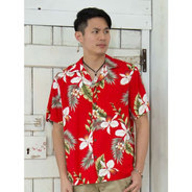 
                    【Kahiko】TWO PALMS ハワイアンMEN'Sアロハシャツ レッド