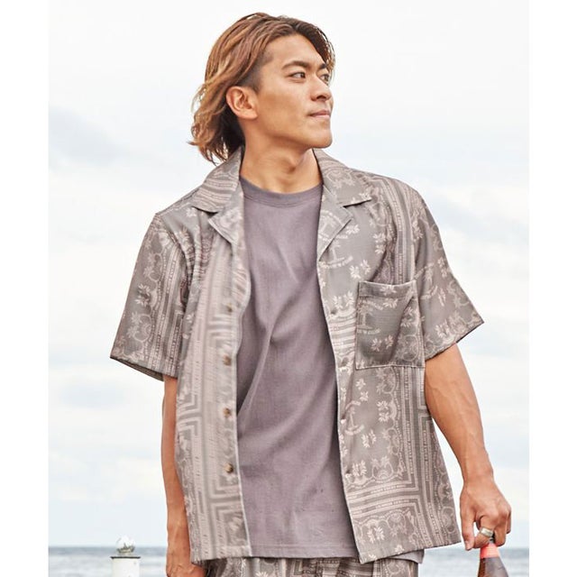 
                    【Kahiko】SURF＆Palms アフヴァレMEN'Sシャツ チャコール