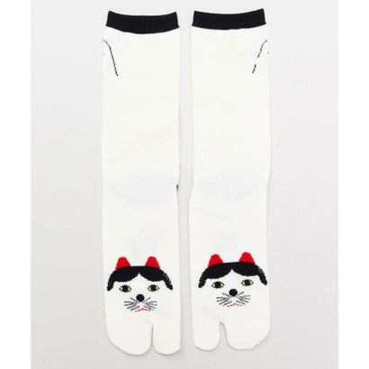 【カヤ】足袋型くつ下25～28cm 福猫 白ぶち ホワイト×ブラック｜詳細画像