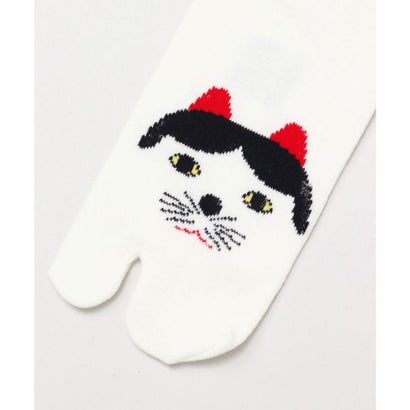 【カヤ】足袋型くつ下25～28cm 福猫 白ぶち ホワイト×ブラック｜詳細画像