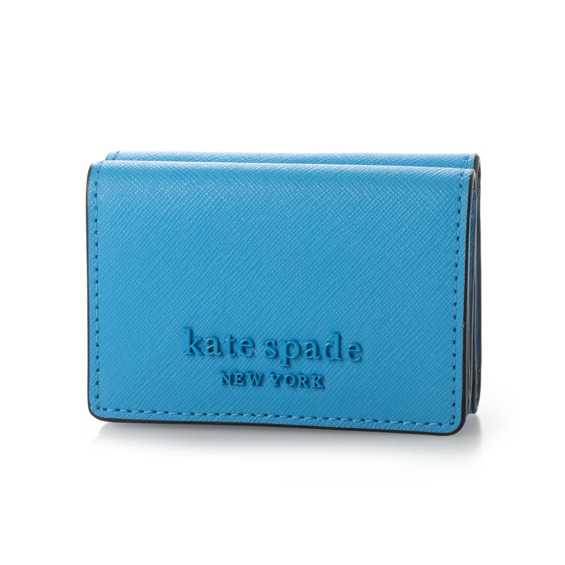 ケイトスペードニューヨーク kate spade new york ☆鮮やかレザーx同色ブランドロゴの三つ折り財布 （オーシャンブルー）