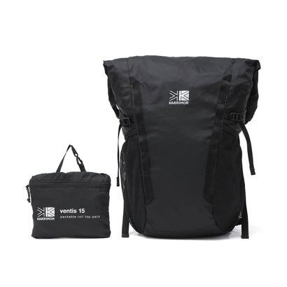 カリマー KARRIMOR リュック メンズ レディース リュックサック ブランド カジュアル パッカブル バッグ 軽量 軽い ナイロン デイパック ロールトップ バックパック B5 15L ventis 15 501292 （Black）｜詳細画像