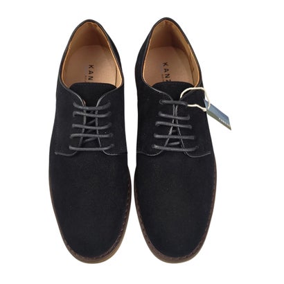 カンザン ブルーレーベル KANZAN-BLUE LABEL- KANZAN -blue label- オンオフ兼用 フェイクスエード レースアップ プレーントゥシューズ （ブラック）｜詳細画像