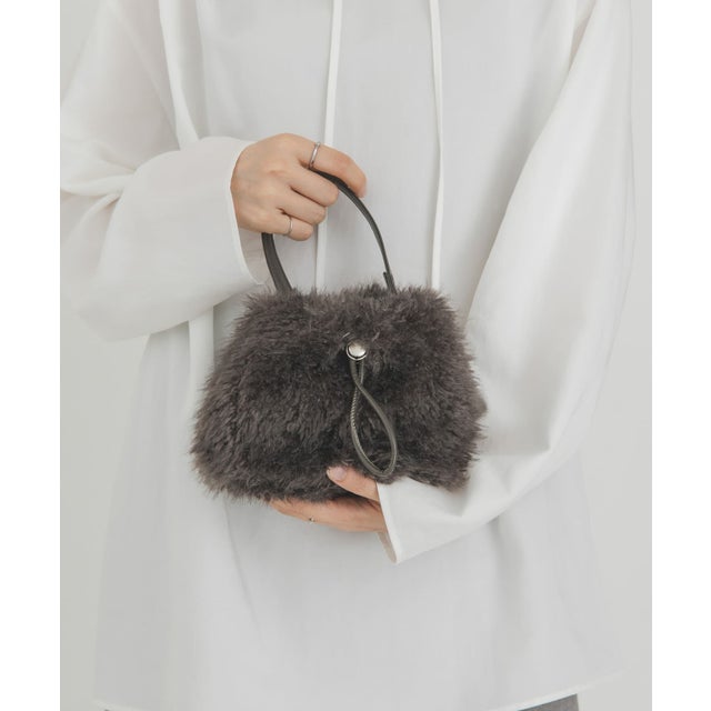 フラッフィー巾着ミニBAG （チャコールグレー）