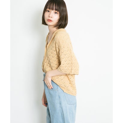 ケービーエフ KBF 透かし編みオープンカラーニット （YELLOW BEG）｜詳細画像