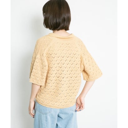 ケービーエフ KBF 透かし編みオープンカラーニット （YELLOW BEG）｜詳細画像