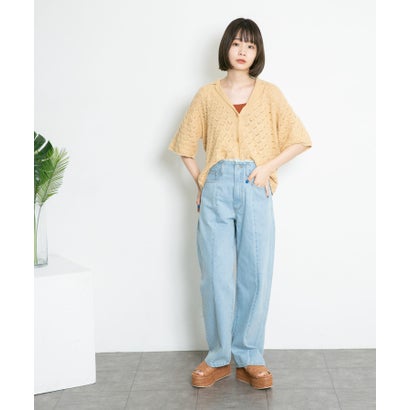 ケービーエフ KBF 透かし編みオープンカラーニット （YELLOW BEG）｜詳細画像