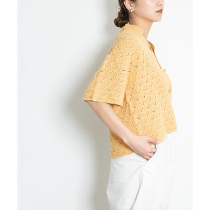 ケービーエフ KBF 透かし編みオープンカラーニット （YELLOW BEG）｜詳細画像