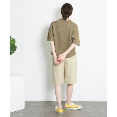 ケービーエフ KBF 透かし編みオープンカラーニット （YELLOW BEG）｜詳細画像