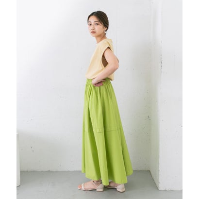 ケービーエフ KBF タックボリュームフレアスカート （PISTACHIO）｜詳細画像