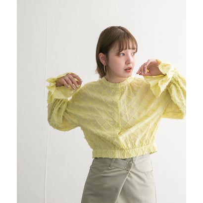 ケービーエフ KBF カットジャガードクロップドブラウス （YELLOW）｜詳細画像