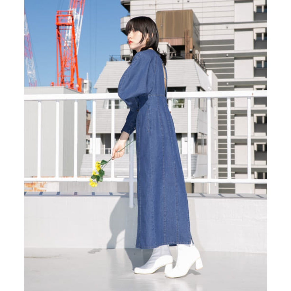 【美品】naoho 百合 デニムワンピース ボリュームスリーブ ケービーエフ KBF ボリュームスリーブデニムワンピース （BLACK